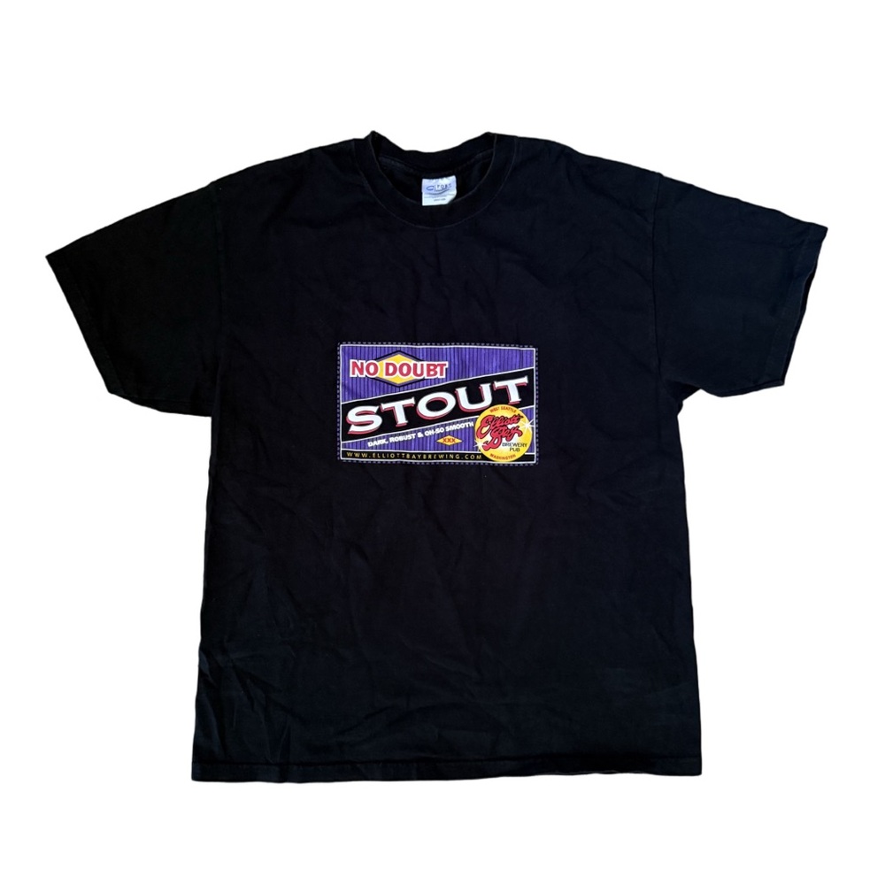Vintage Y2K Elliott Bay Brewing No Doubt Stout Graphic T-Shirt Black Large
